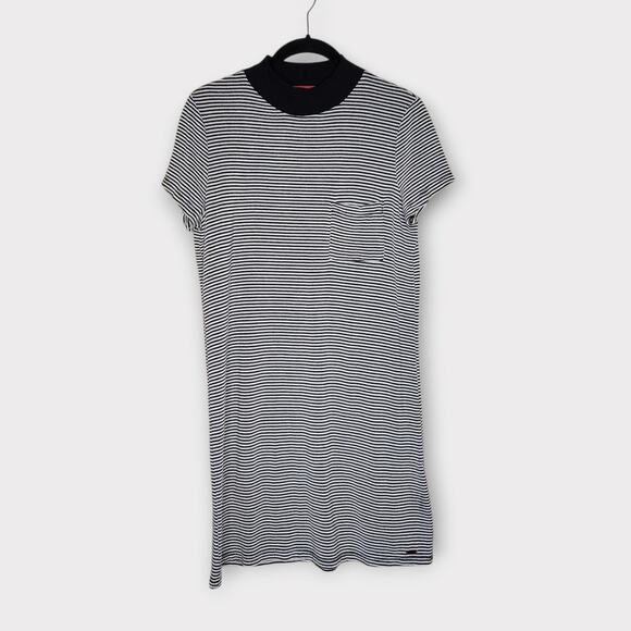 n:Philanthropy Women Becket Striped Shirt Dress Black White Modal Blend M Casual - Picture 2 of 9